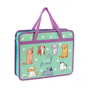 Папка с ручками A4 на молнии "I love dogs", 80мм, пластик, Спейс