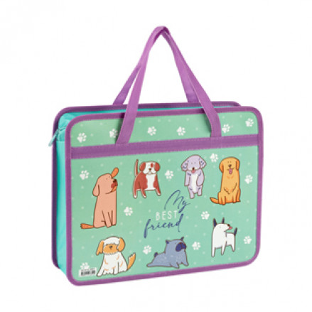 Папка с ручками A4 на молнии "I love dogs", 80мм, пластик, Спейс