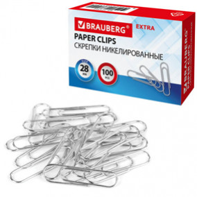 Скрепки 28мм.100шт.никелир., Брауберг