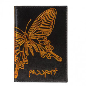 Обложка для паспорта BEFLER Бабочка, кожа, тиснение, черный