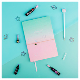 Ежедневник А5 н/дат, "Space plans", тон. блок, резинка-фиксатор с подвеской, MESHU 