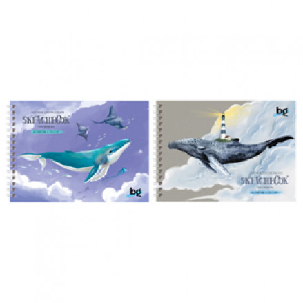 Скетчбук 60л., А5 "Киты", на гребне, матовая ламинация, лак, 120г/м2, BG