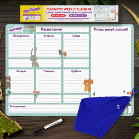Планер магнитный РАСПИСАНИЕ, 42х30см, с маркером и салфеткой, Юнландия