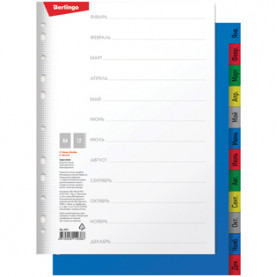 Разделитель A4, Январь-Декабрь, цветные, Berlingo