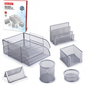 Настольный набор 7 предметов BRAUBERG "Germanium", из металла, серебро