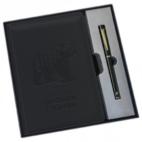 Ежедневник А5 н/дат, "На своей стороне" + ручка, кожзам, подар.коробка, черный, BG