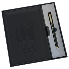 Ежедневник А5 н/дат, "На своей стороне" + ручка, кожзам, подар.коробка, черный, BG