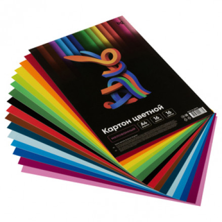 Картон цветной двусторонний А4.16л./16цв., мелованный, в папке, BG