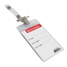 Бейдж вертикальный 90х60мм, с клипсой и булавкой, Брауберг