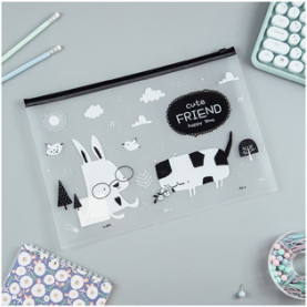 Папка на молнии Zip А4 "Cute Friend", прозрачный с рисунком, MeShu