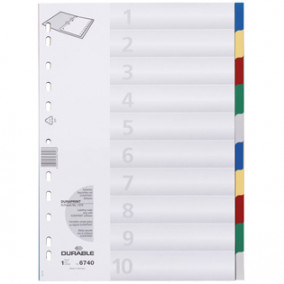Разделитель А4, 10 листов, без индекса, пластик, цветной, Durable