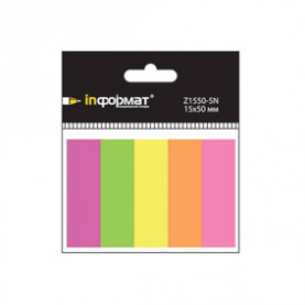 Закладки самокл. inФормат 15*50мм. 40шт.х 5цв., неон, бумажн