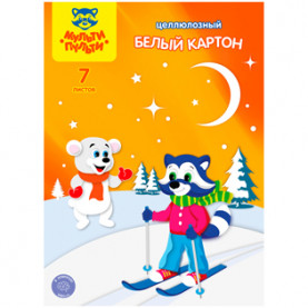 Картон белый А4, 7л. "Приключения Енота" двусторонний, в папке, Мульти-Пульти