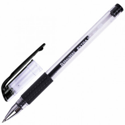 Ручка гелевая 0,5 мм, EXTRA GT, грип, черная, BRAUBERG