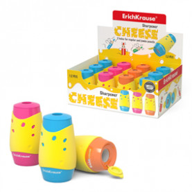 Точилка "Cheese", 2 отв., контейнер, ассорти, ЕК