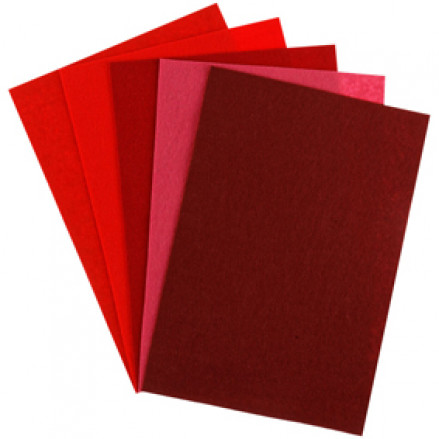 Цветной фетр, А4, 5л/5цв, 2мм, оттенки КРАСНОГО, Спейс