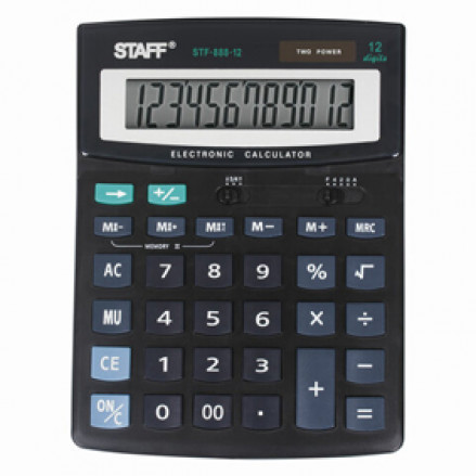 Калькулятор STAFF PLUS STF-888-12 (200х150мм), 12 разрядов, двойное питание