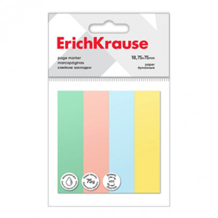 Закладки самокл. ErichKrause® 18.75x75 мм, 400 листов, 4 цв, бумажн.