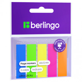 Закладки самокл. Berlingo "Ultra Sticky" 44*12мм, 25л*5цв, неон, пластик 