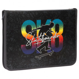 Папка д/труда А4 "Skateboard", пластик, молния вокруг, откид. планка, ArtSpace