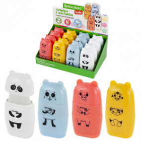 Точилка 2 отв. + ластик,  контейнер, "Kids", Brauberg 