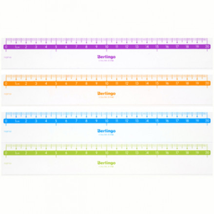 Линейка 20см, "Color", пластиковая, прозрачная, Berlingo