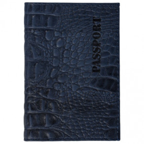 Обложка для паспорта "PASSPORT", кожа кайман, т-синяя, Brauberg