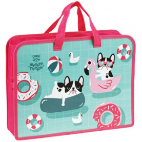 Папка с ручками A4 "Happy Pugs", пластик, на молнии, 75мм, Мульти-Пульти