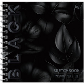 Скетчбук 40л., 170*170 "Black. Leaves", на гребне, soft tuch, лак, 120г/м2, BG 