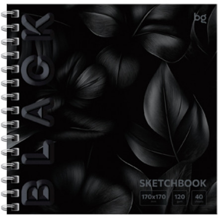 Скетчбук 40л., 170*170 "Black. Leaves", на гребне, soft tuch, лак, 120г/м2, BG