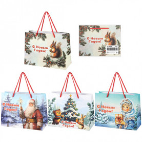 Пакет ламинат вертик. "Ретро Новый Год" 27x11x20см, Золотая сказка