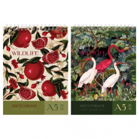 Скетчбук 60л., А5 "Тропики", на гребне, гл. ламинация, лак, 120г/м2, BG