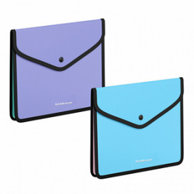 Папка-конверт на кнопке А5+ обшитая, с расширением, ассорти, ЕК