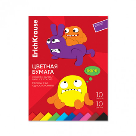 Бумага цветная А4 10л/10цв "Jolly Friends", мелованная, склейка, ЕК