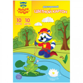 Картон цветной двусторонний А4 10л/10цв, Мульти-Пульти, мелов, в папке
