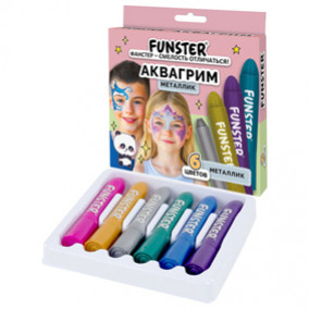 Аквагрим для лица и тела 6 цветов МЕТАЛЛИК , легко смываются, FUNSTER