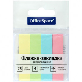 Закладки самокл. OfficeSpace, 50*12мм, 25л*4 пастельных цвета, бум.