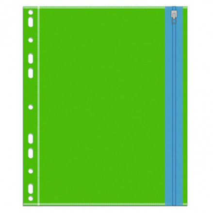 Папка на молнии Zip А4 , Зеленый, с перфорацией, Феникс