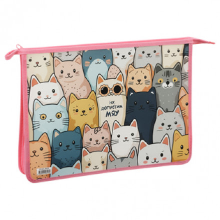 Папка д/тетрадей А4 1 отд., "Ну допустим, мяу", пластик, на молнии, ArtSpace