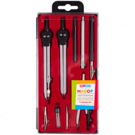 Готовальня 9 предметов, циркуль 135мм, Спейс