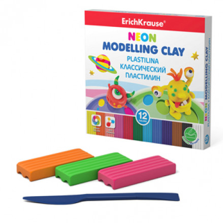 Пластилин Monsters Neon 12цв. неоновые цв., со стеком, 180 г, ЕК