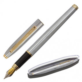 Ручка перьевая Brioso, синяя, корпус серебристый с золот., линия 0,25мм, Brauberg
