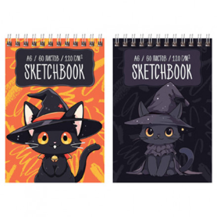 Скетчбук 60л., А6 "Чародей", на гребне, гл. ламинация, лак, 120г/м2, BG