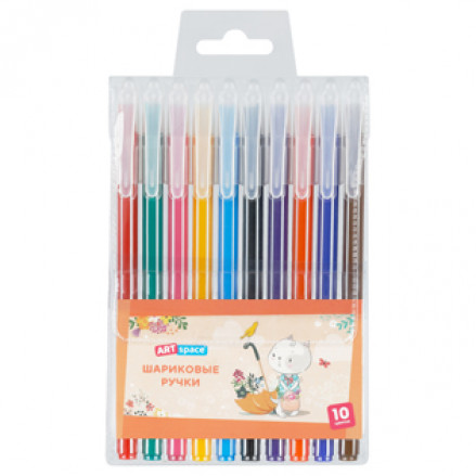 Набор шариковых ручек 10цв. 1мм, "Рисунки. Funny animals", ArtSpace