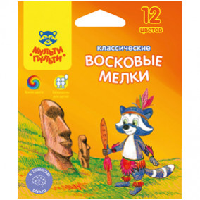 Мелки восковые 12цв. "Енот на острове Пасхи", Мульти-Пульти