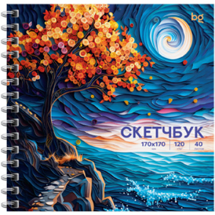 Скетчбук 40л., 170*170 "Звездная ночь", на гребне, soft tuch, лак, 120г/м2, BG