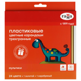 Карандаши 24 цв. "Мультики", +1 золотой +1 серебряный, пластиковые, Гамма 