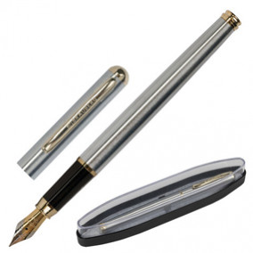 Ручка перьевая Maestro, синяя, корпус серебристый с золот., линия 0,25мм, Brauberg