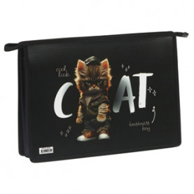 Папка д/труда А4 2 отд, "Cat life", пластик, молния, ArtSpace