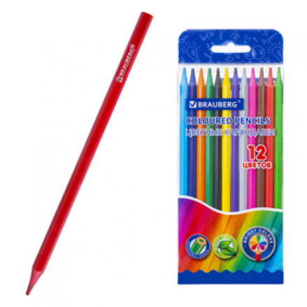 Карандаши 12цв. BRAUBERG, цв.корпус, ПВХ бокс